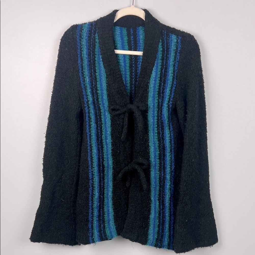 Vintage 60s tie front/ bell sleeve knit striped sweater